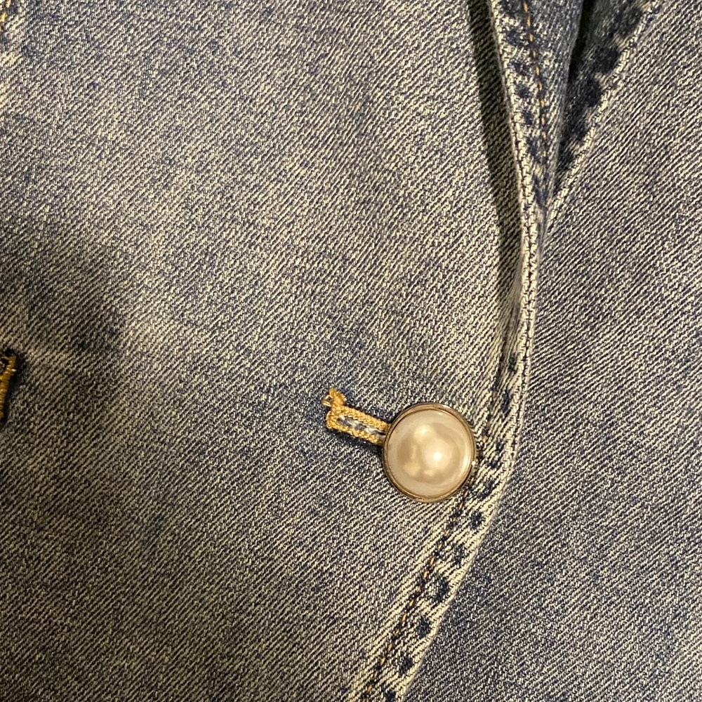 Chico's Pearl Look Studded Blue Jean Jacket - Picture 4 of 5